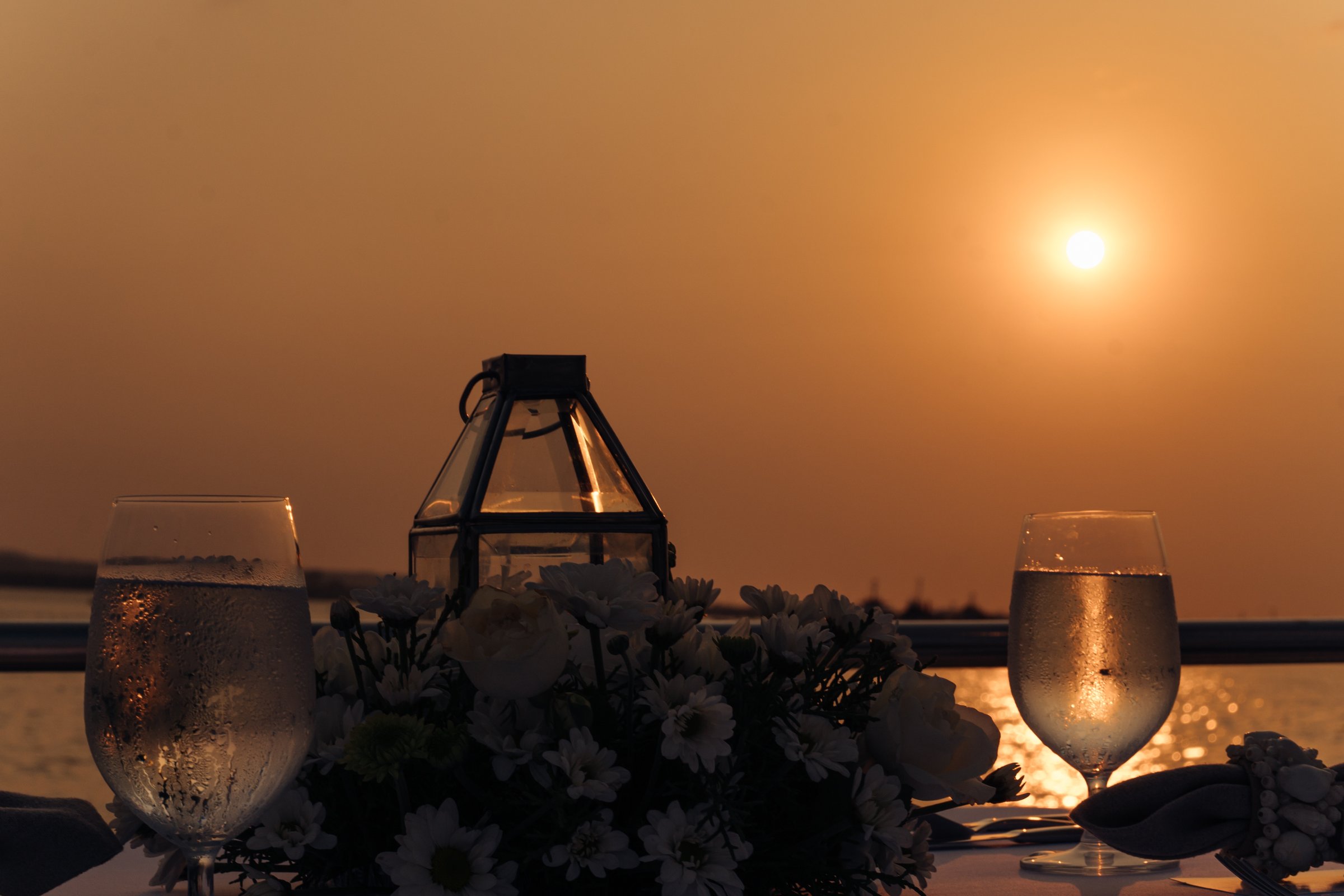Dinner served on board in the evening light